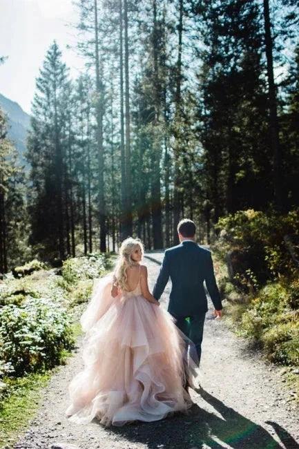Beautiful A-line V-neck Backless Tulle Sleeveless Wedding Dresses - Image 2