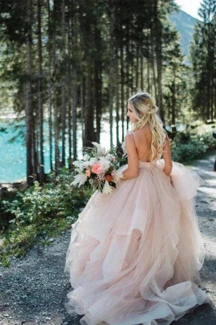 Beautiful A-line V-neck Backless Tulle Sleeveless Wedding Dresses - Image 3