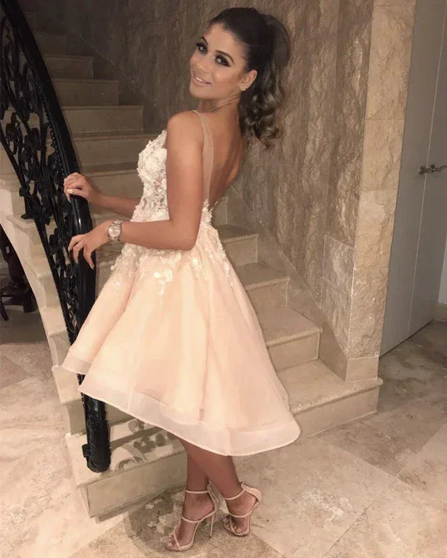 Beautiful A-line V-neck Lace Short Prom Dress - Image 2
