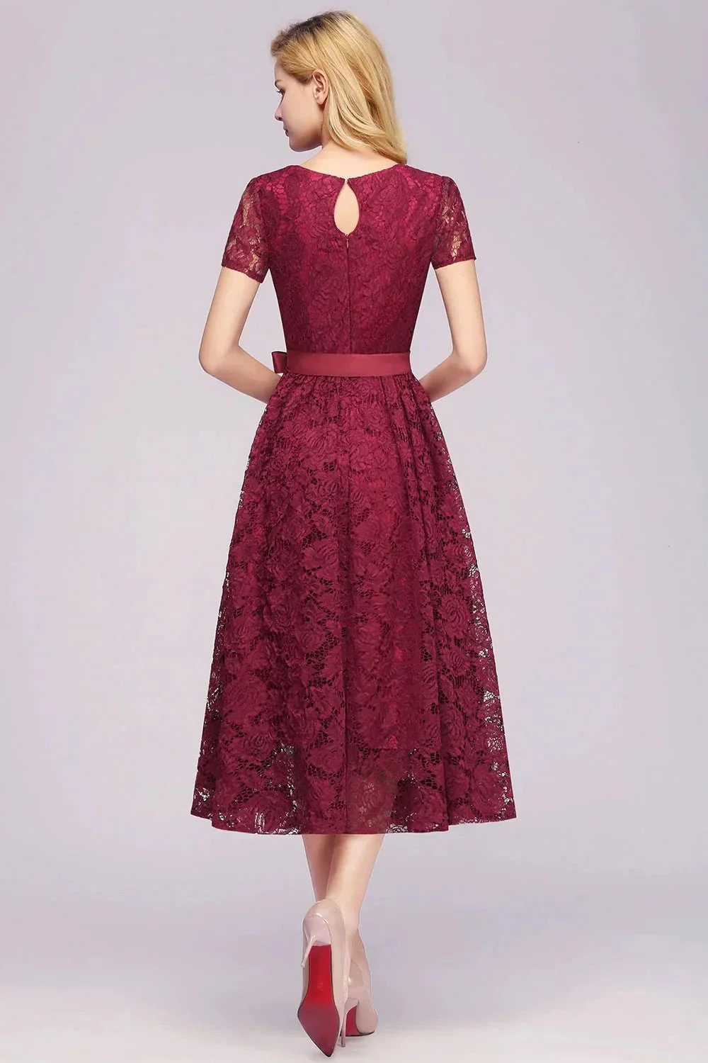 Beautiful A-Line V-Neck Short Sleeve Lace Short Bridesmaid Dresses - Image 2
