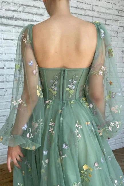 Beautiful Ankle Length A-line Long Sleeves Floral Prom Dress - Image 2