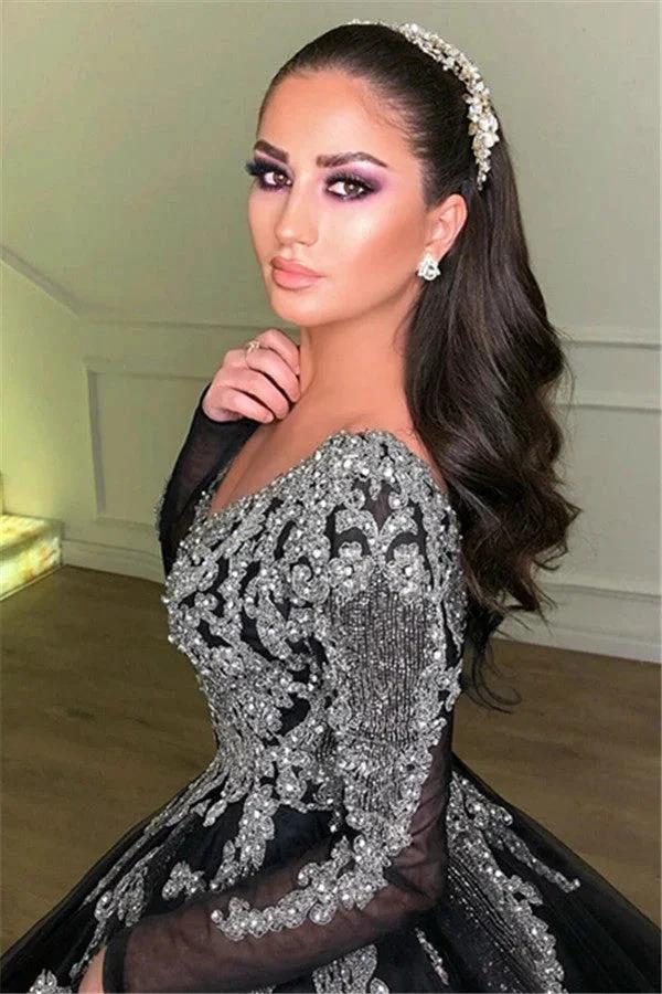 Beautiful Ball Gown V-neck Appliques Lace Long Prom Dress with Sleeves - Image 2
