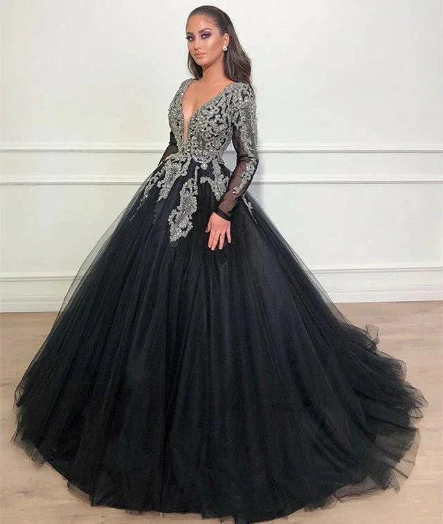 Beautiful Ball Gown V-neck Appliques Lace Long Prom Dress with Sleeves - Image 3
