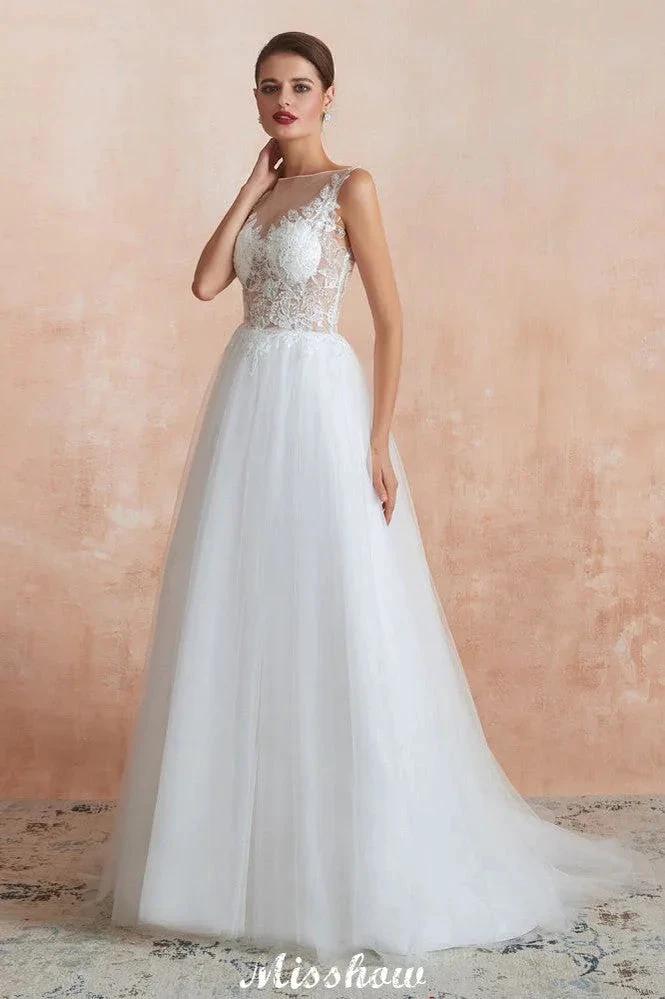 Beautiful Bateau Neck White Wedding Dress Sparkly Sequins Lace Bridal Gown - Image 6