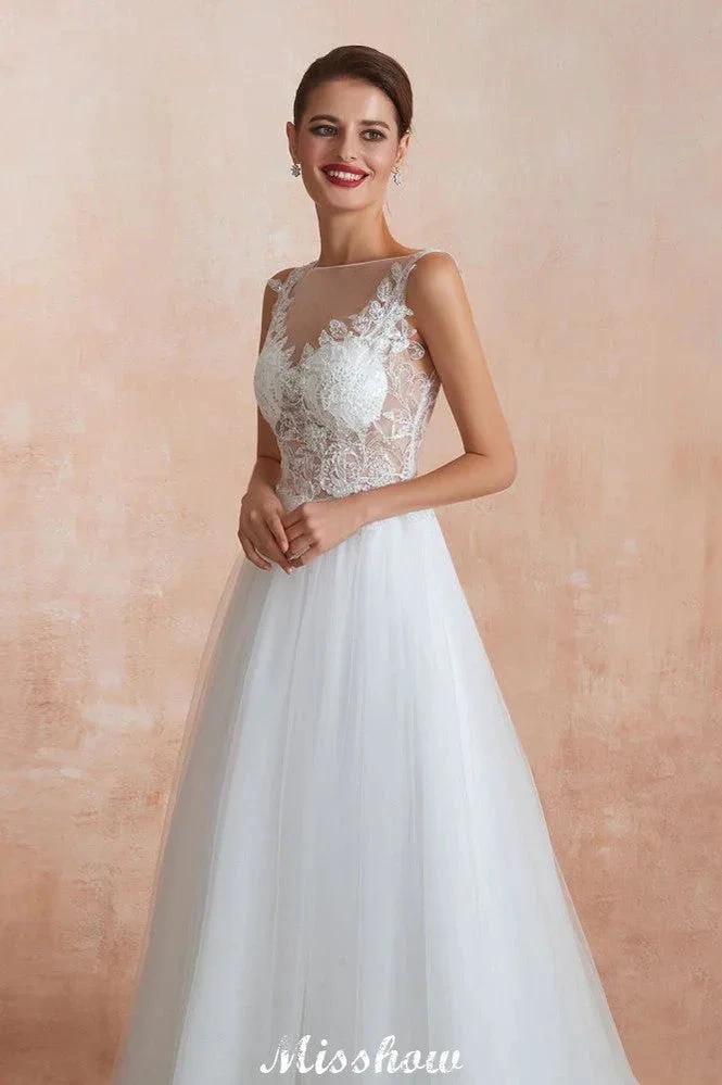Beautiful Bateau Neck White Wedding Dress Sparkly Sequins Lace Bridal Gown - Image 8