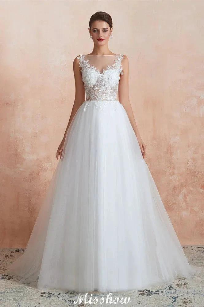 Beautiful Bateau Neck White Wedding Dress Sparkly Sequins Lace Bridal Gown - Image 9