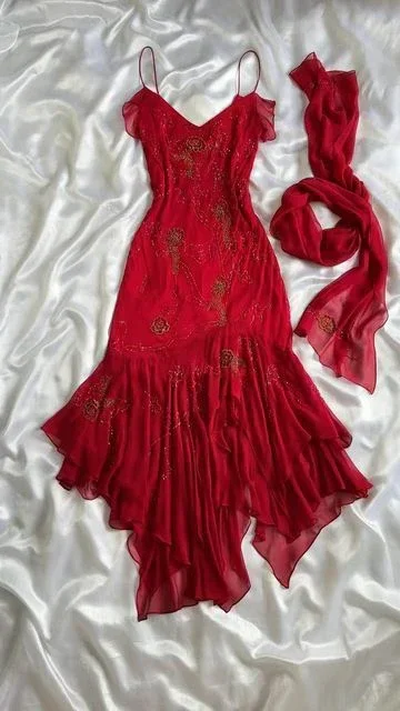 Beautiful Beaded Prom Dress Red Chiffon Mermaid Evening Dress Party Gown Y7527 - Image 2