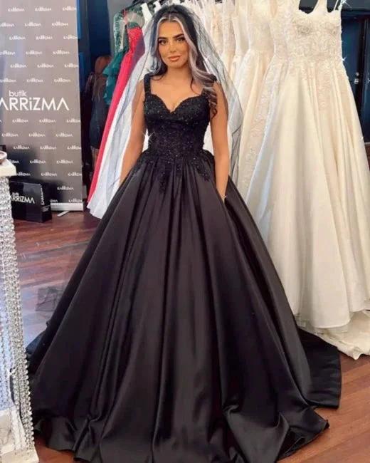 Beautiful Black Sleeveless Wedding dresses Princess with Lace - Image 2