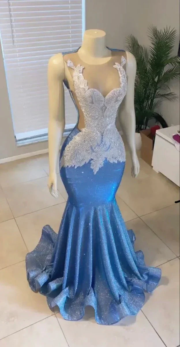 Beautiful Blue Mermaid Sleeveless Evening Dress Y4217 - Image 2