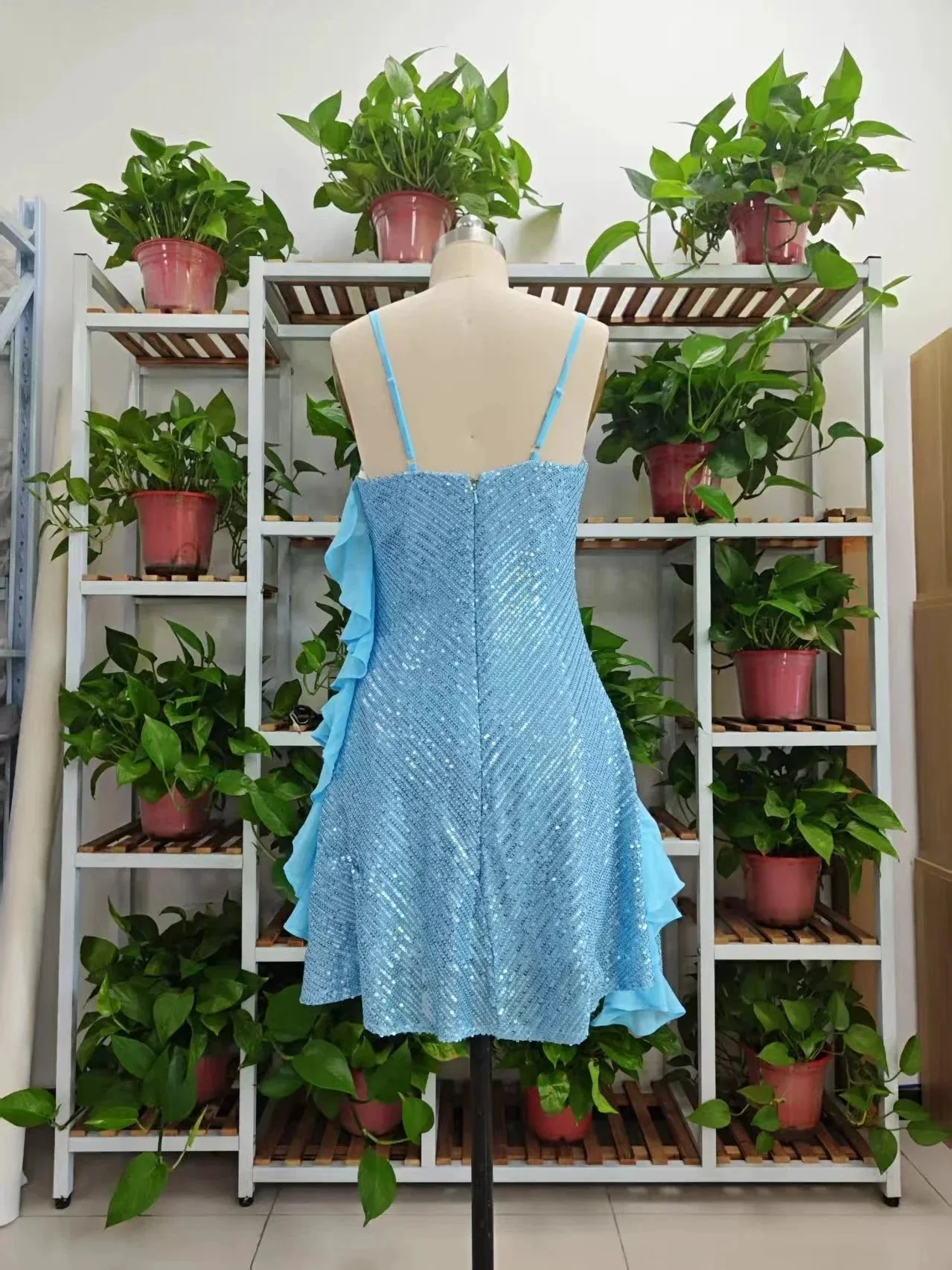 Beautiful Blue Straps Sequins Chiffon Ruffles Cocktail Dress Homecoming Dress Y8253 - Image 5
