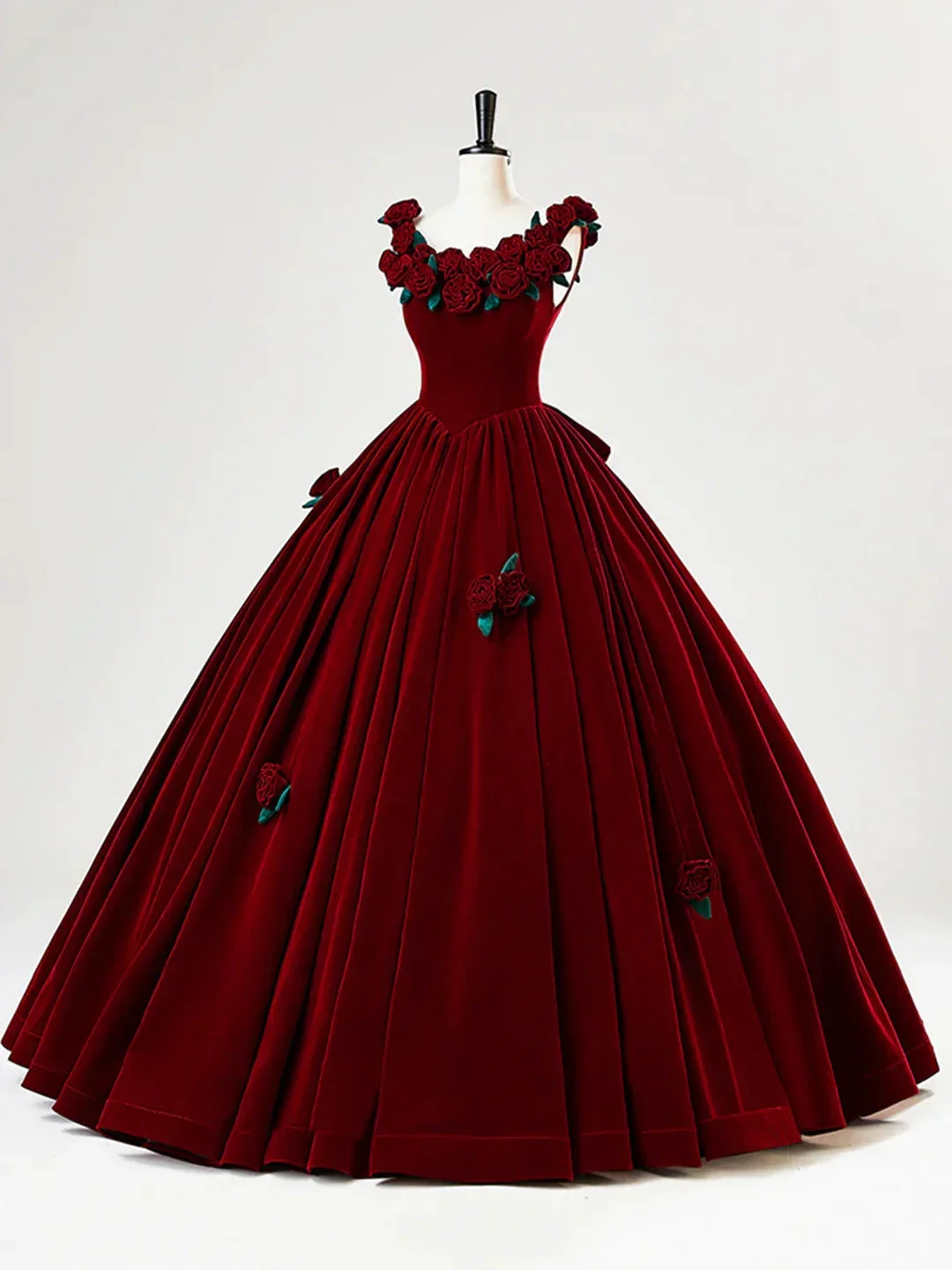 Beautiful Burgundy Velvet Quinceanera Dress Birthday Ball Gown With Rose Flowers Y7750 - Image 2
