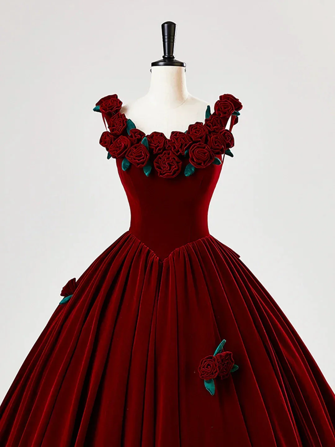 Beautiful Burgundy Velvet Quinceanera Dress Birthday Ball Gown With Rose Flowers Y7750 - Image 3