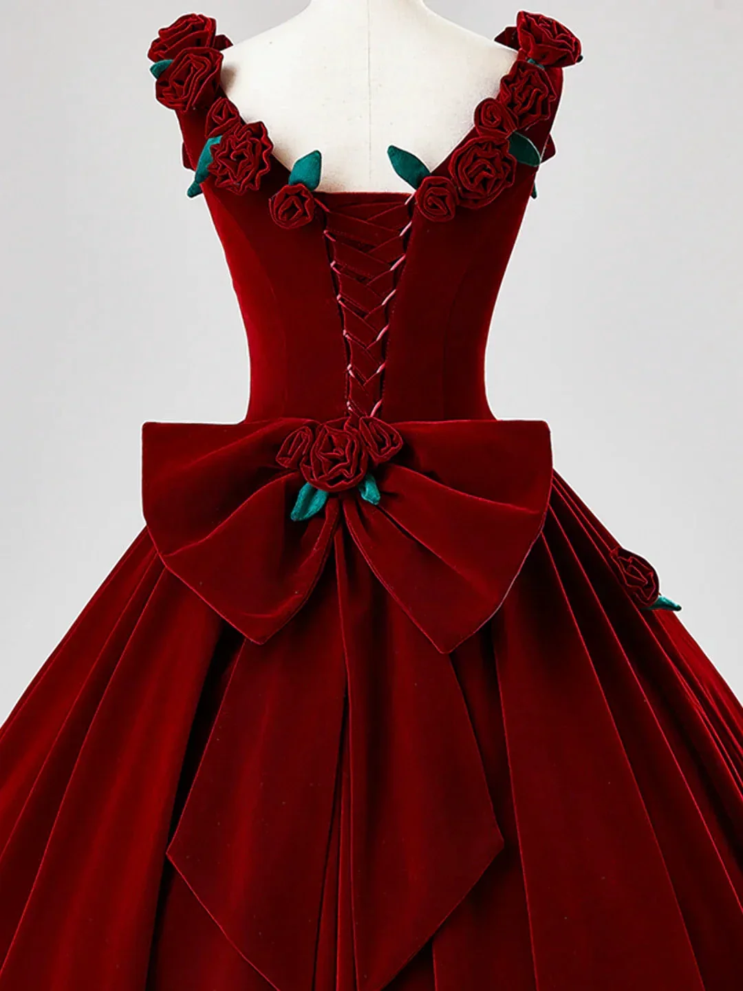 Beautiful Burgundy Velvet Quinceanera Dress Birthday Ball Gown With Rose Flowers Y7750 - Image 4