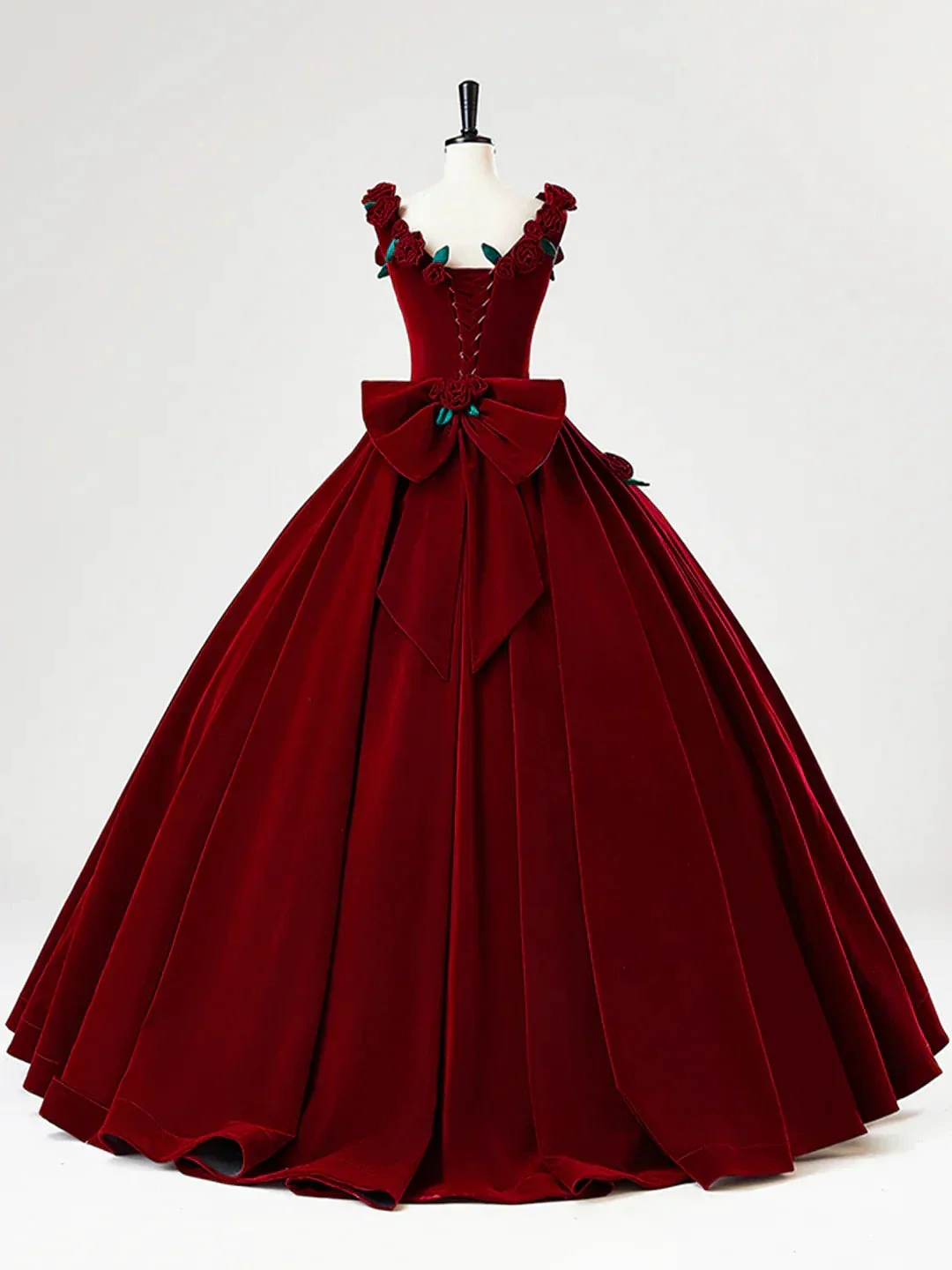 Beautiful Burgundy Velvet Quinceanera Dress Birthday Ball Gown With Rose Flowers Y7750 - Image 5