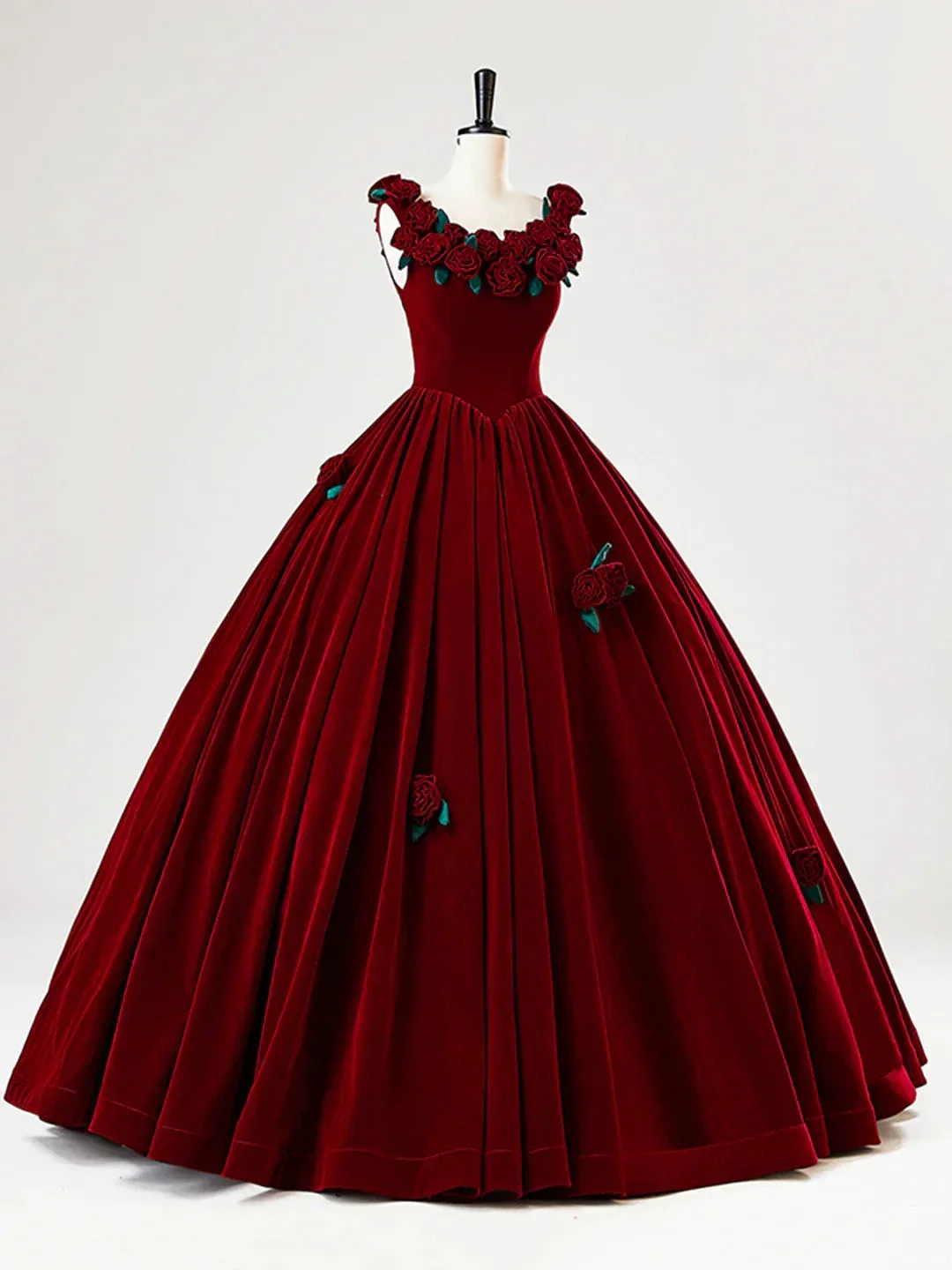 Beautiful Burgundy Velvet Quinceanera Dress Birthday Ball Gown With Rose Flowers Y7750 - Image 7