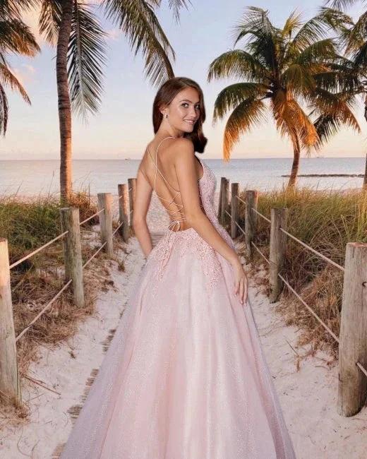 Beautiful evening dress long pink Prom dresses with lace - Image 2