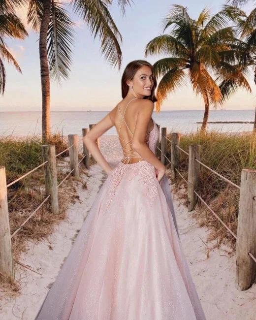 Beautiful evening dress long pink Prom dresses with lace - Image 3