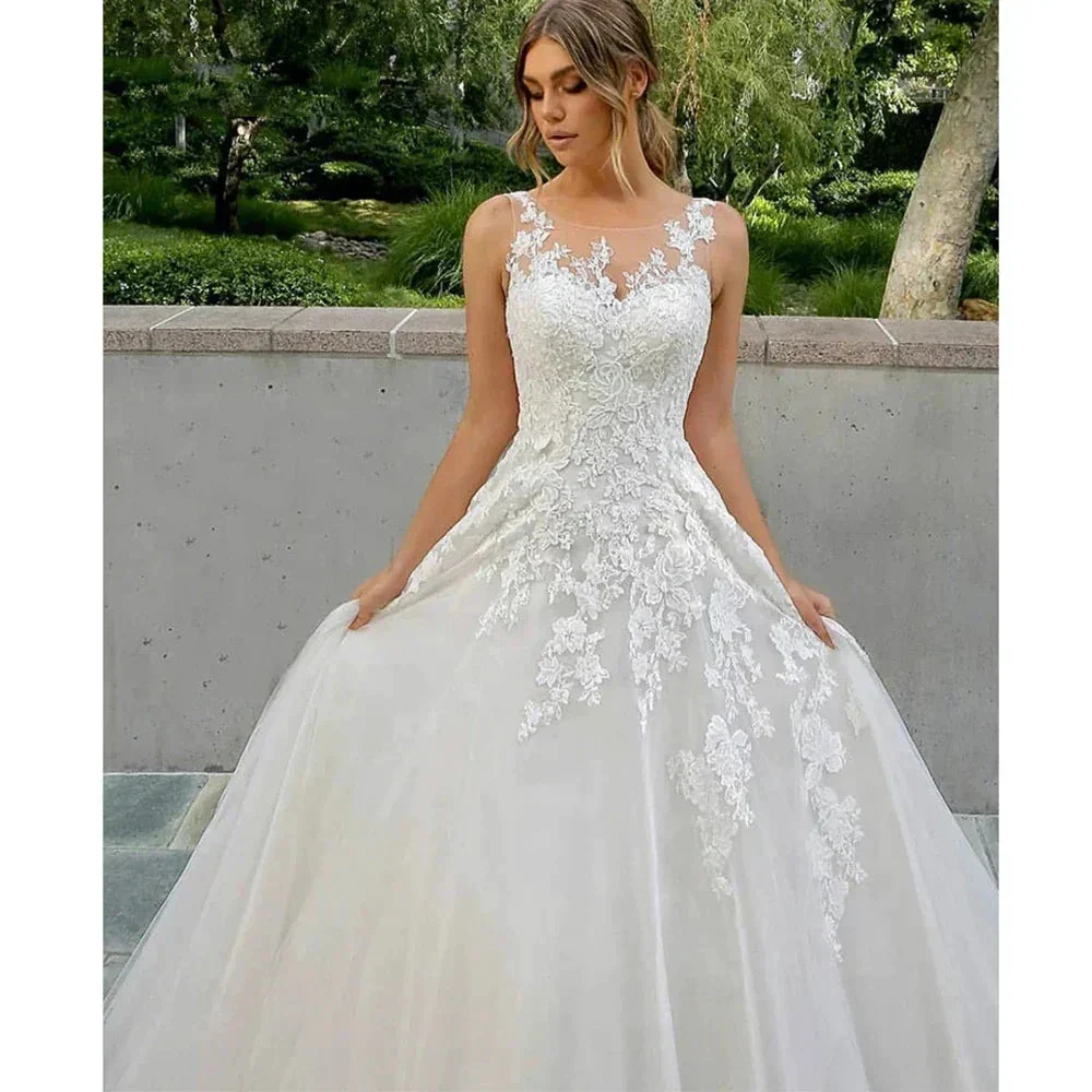 Beautiful Fascinating Sleeveless Mopping Wedding Dresses Lace Appliques Puffy Modern Gorgeous Simple Bridal Ball Gowns New 2023 - Image 3
