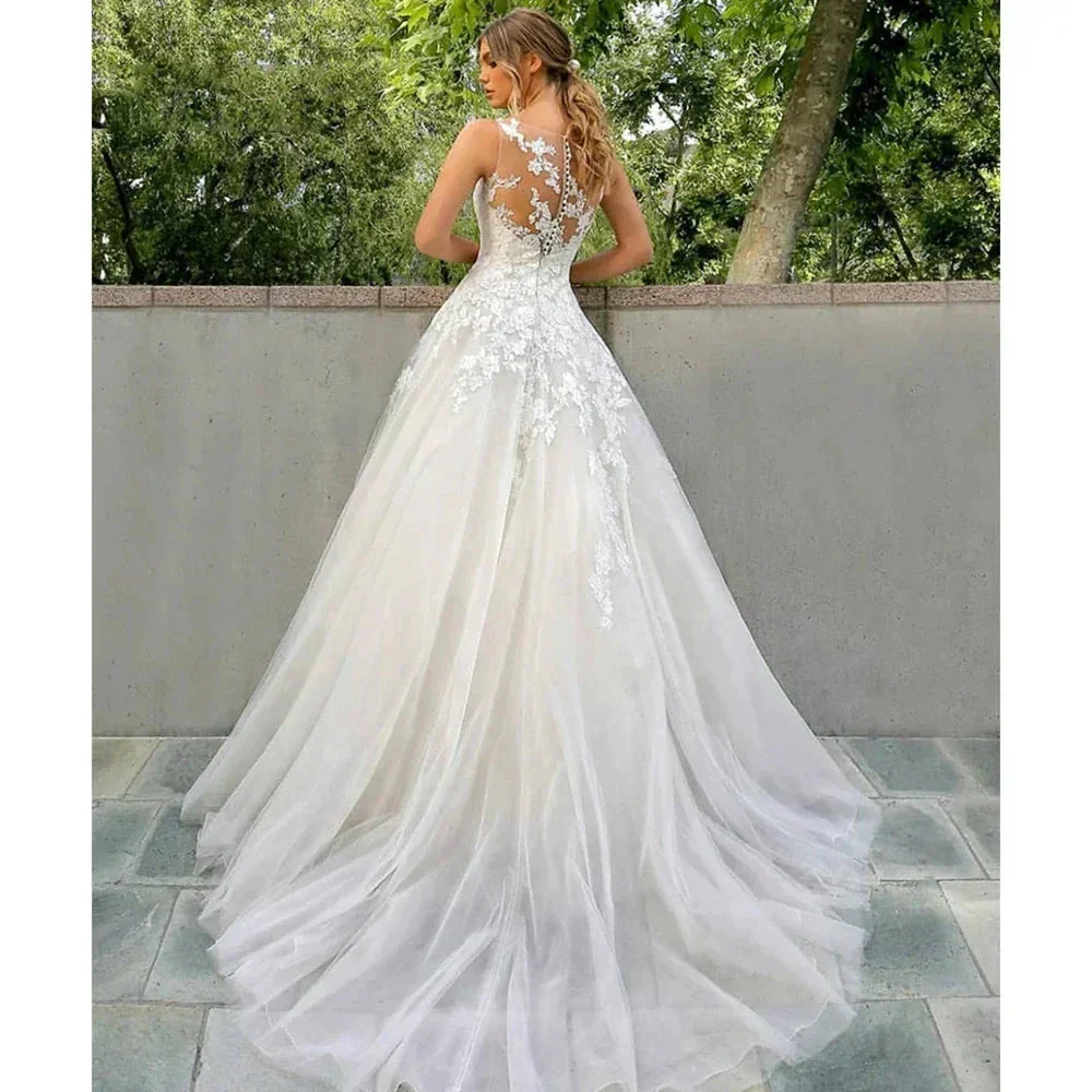 Beautiful Fascinating Sleeveless Mopping Wedding Dresses Lace Appliques Puffy Modern Gorgeous Simple Bridal Ball Gowns New 2023 - Image 4