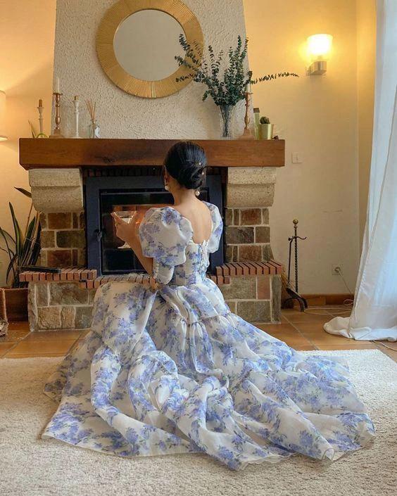 Beautiful Floral Print Chiffon Long Prom Dresses Evening Dress Y572 - Image 2