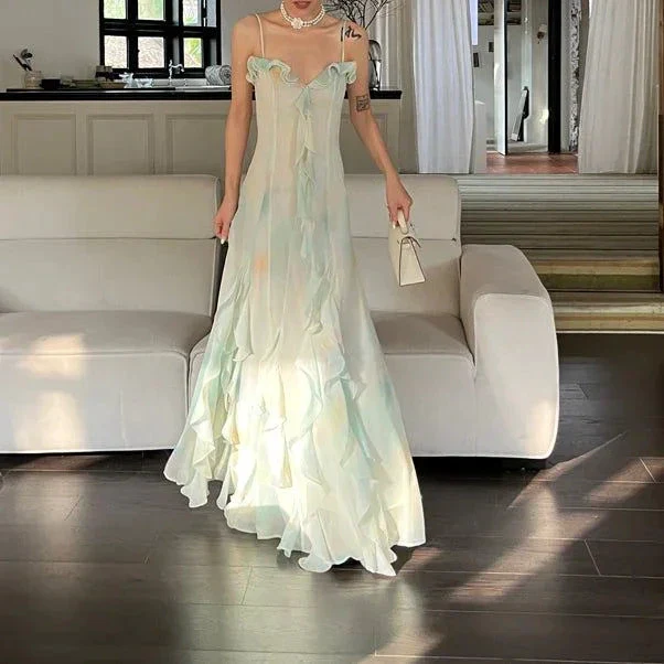 Beautiful Green Chiffon Layered Ruffle Prom Dress Straps Evening Gown Y7897 - Image 2