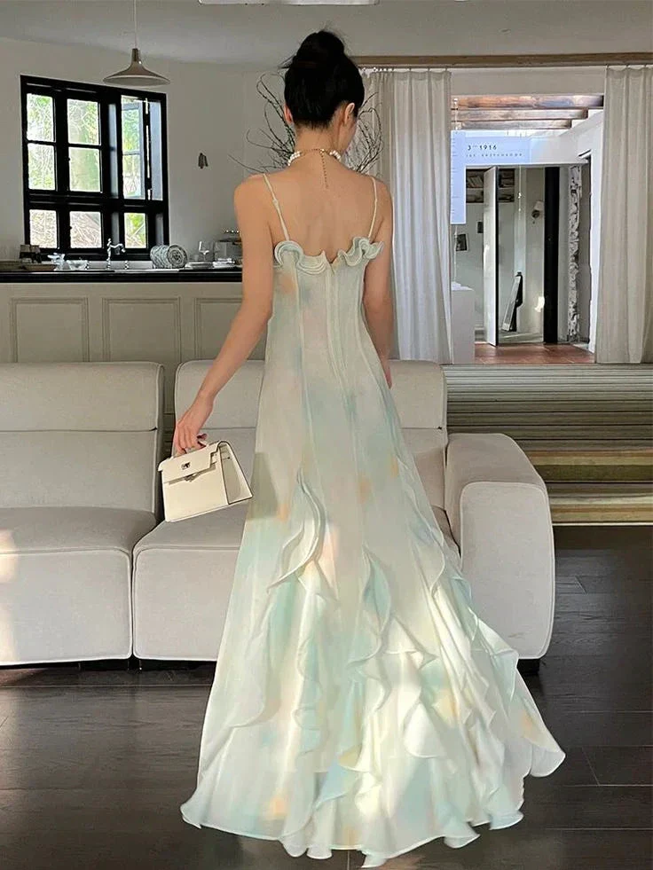 Beautiful Green Chiffon Layered Ruffle Prom Dress Straps Evening Gown Y7897 - Image 3