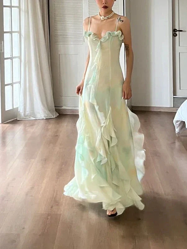 Beautiful Green Chiffon Layered Ruffle Prom Dress Straps Evening Gown Y7897 - Image 4