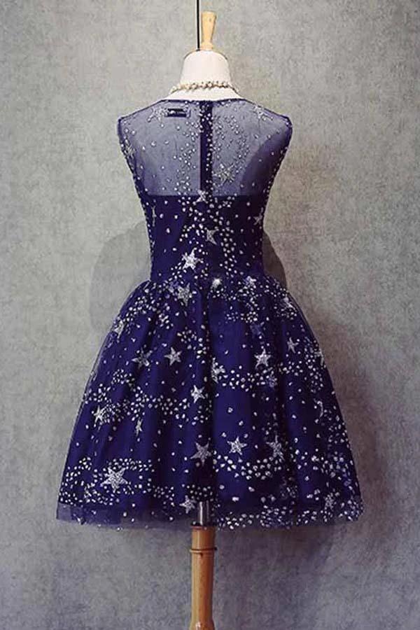 Homecoming Dress Tulle Sleeveless Stars Short Prom Dress Party Dress PD367 - Image 2