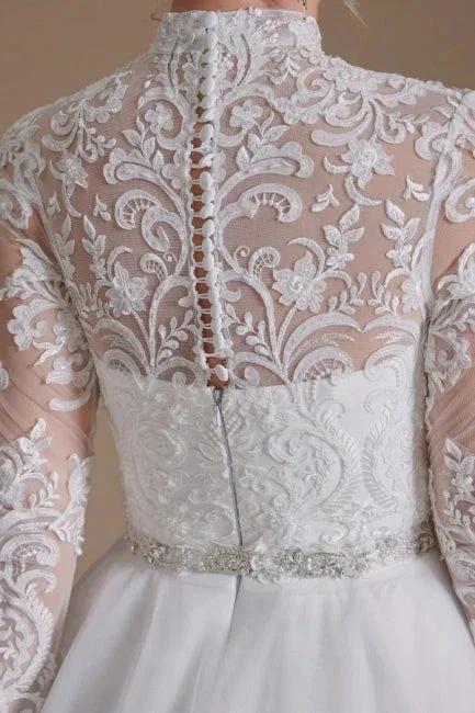 Beautiful Jewel Long-Sleeve A-Line Floor-Length Wedding Dresses with Pattern - Image 5