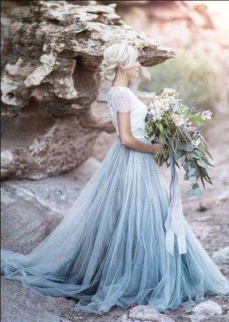 Beautiful lace Top Short Sleeves Prom Dress A Line Wedding Dresses WD409 - Image 2