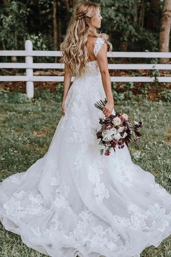 Beautiful A-line Lace Tulle V-neck Forest Wedding Dress WD687 - Image 2