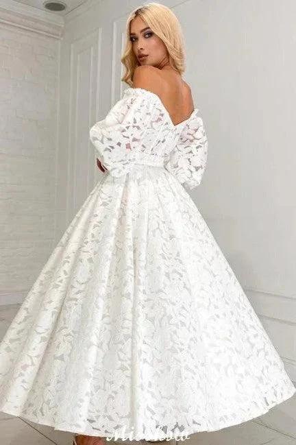 Beautiful Long A-line Off-the-shoulder Long Sleeves Lace Wedding Dress - Image 2
