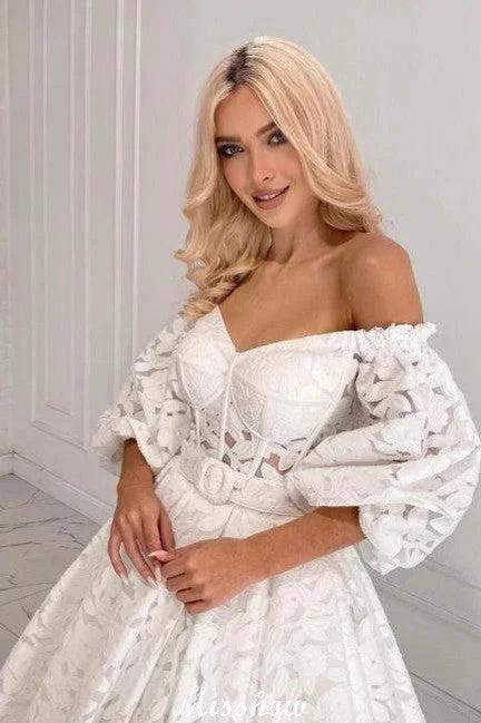 Beautiful Long A-line Off-the-shoulder Long Sleeves Lace Wedding Dress - Image 3