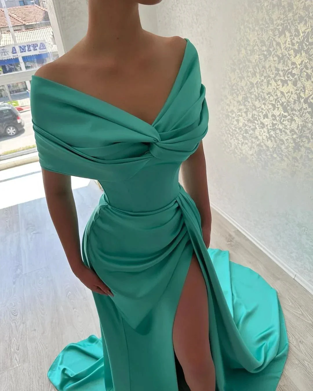 Beautiful Long A-line Off-the-shoulder Prom Dress With Slit - Image 2