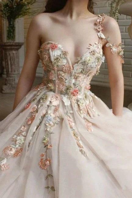 Beautiful Long A-line One Shoulder Flowers Evening Dresses With Slit - Image 4