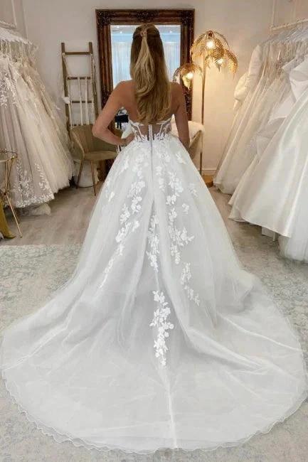 Beautiful Long A-line Sleeveless Split Wedding Dresses With Lace - Image 2