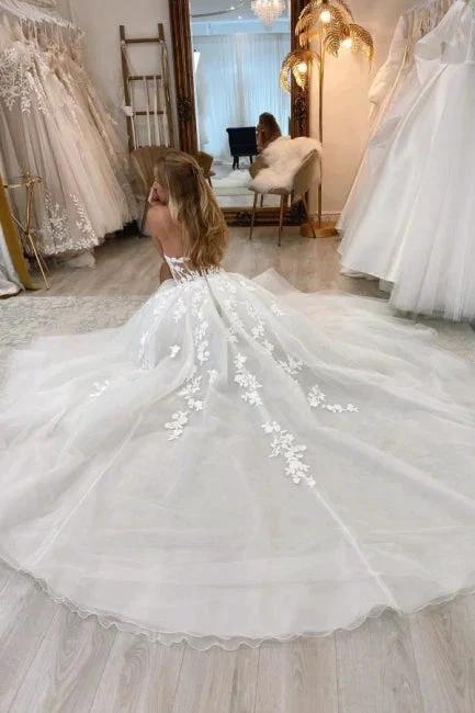 Beautiful Long A-line Sleeveless Split Wedding Dresses With Lace - Image 3
