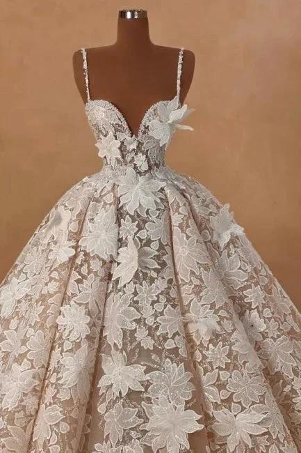 Beautiful Long A-line Spaghetti Straps Lace Appliques Sleeveless Wedding Dresses - Image 2