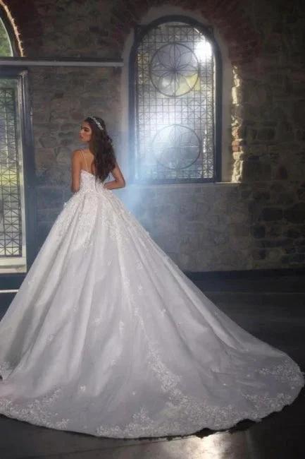Beautiful Long A-line Straps Satin Appiques Wedding Dresses With Lace - Image 2