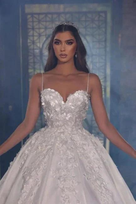 Beautiful Long A-line Straps Satin Appiques Wedding Dresses With Lace - Image 3