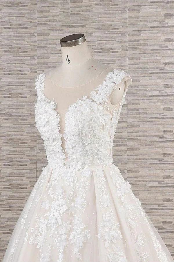 Beautiful Long A-line Tulle Lace Appliques Backless Wedding Dress - Image 5