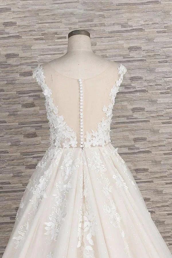 Beautiful Long A-line Tulle Lace Appliques Backless Wedding Dress - Image 6