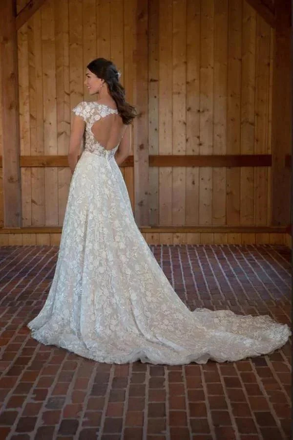 Beautiful Long A-line V-neck Sleeveless Wedding Dresses with Lace - Image 2