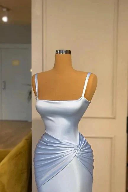 Beautiful Long Blue Mermaid Evening Dresses Simple Straps Prom Dresses - Image 2