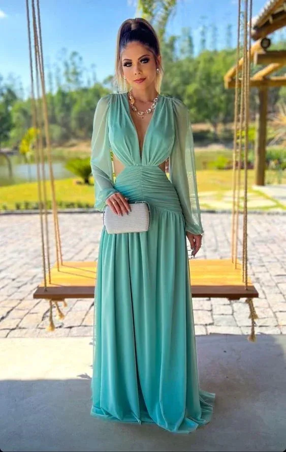 Beautiful Long Lantern Sleeves Prom Dress Evening Gown Gala Dress Y5160 - Image 2