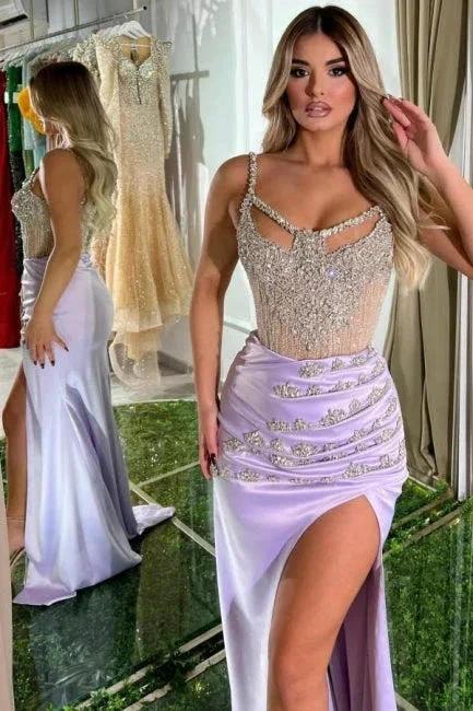 Beautiful Long Lilac Mermaid Sleeveless Jewel Prom Dress With Train - Image 2