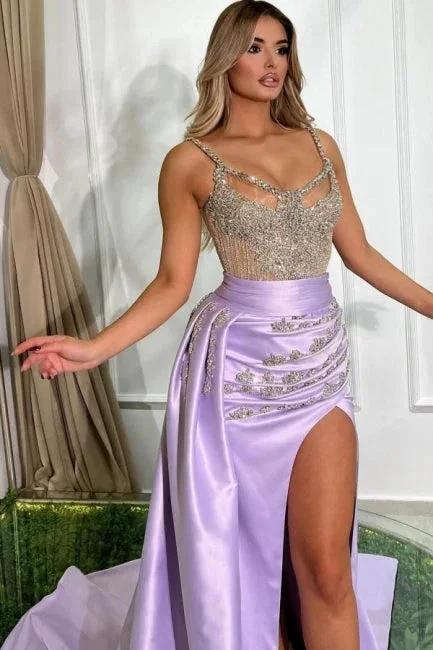 Beautiful Long Lilac Mermaid Sleeveless Jewel Prom Dress With Train - Image 3