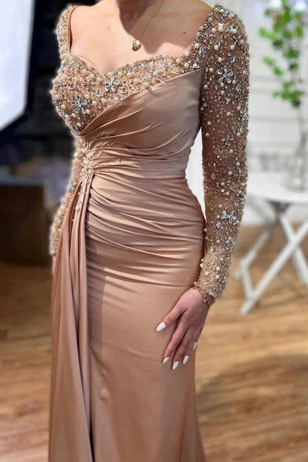 Beautiful Long Mermaid Beading Prom Dresses With Long Sleeves - Image 2