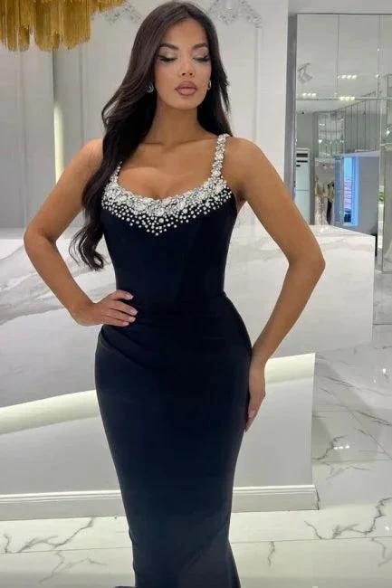 Beautiful Long Mermaid Black Sleeveless Rhinestones Prom Dress - Image 2