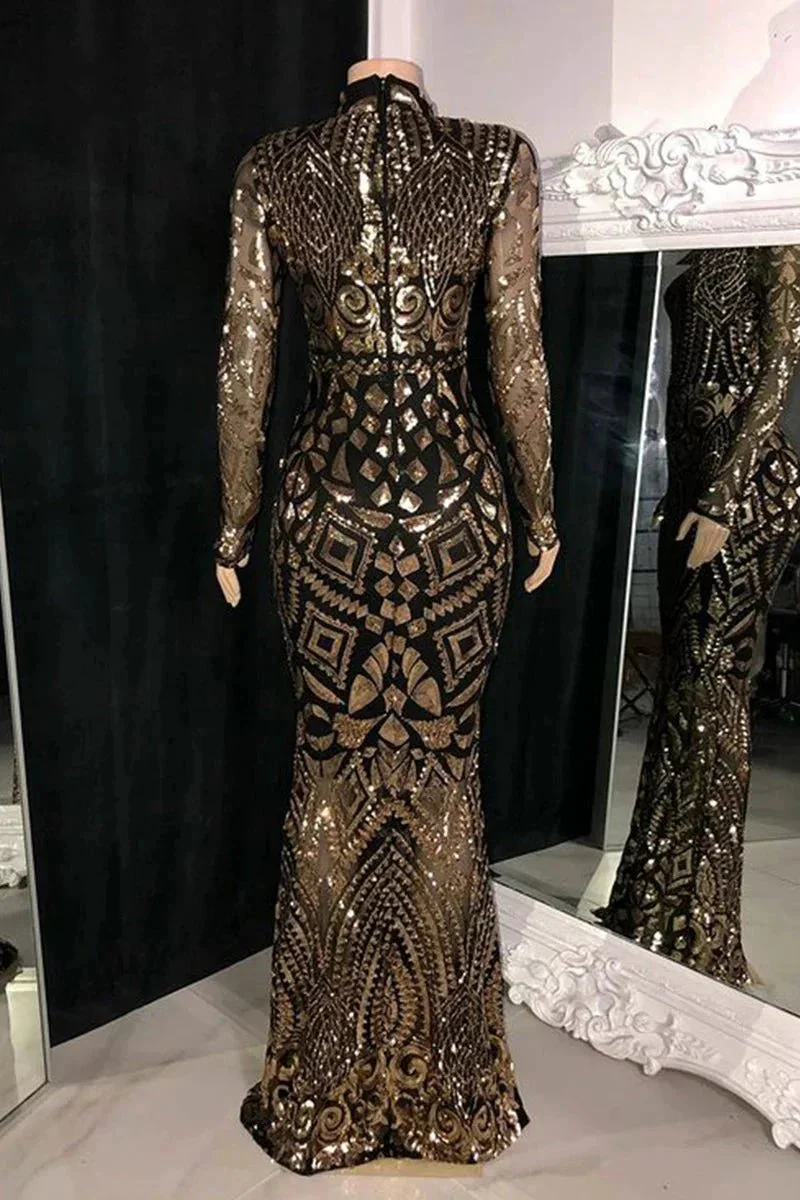 Beautiful Long Mermaid High Neck Lace Long Sleeves Prom Dress - Image 2